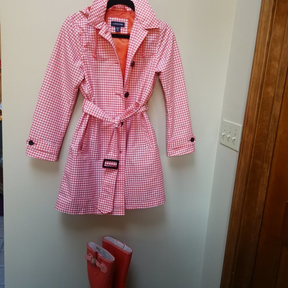 🌻 Lands' End Orange Plaid Rain Coat